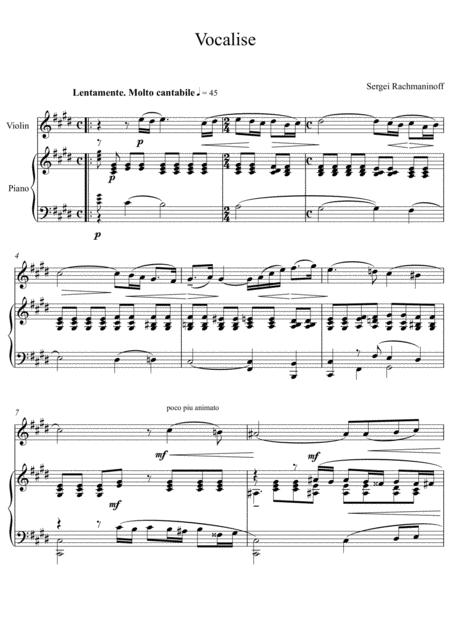 Free Sheet Music Sergei Rachmaninoff Vocalise Violin Solo