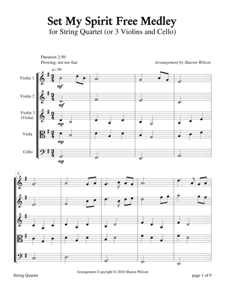 Free Sheet Music Set My Spirit Free Medley For String Quartet