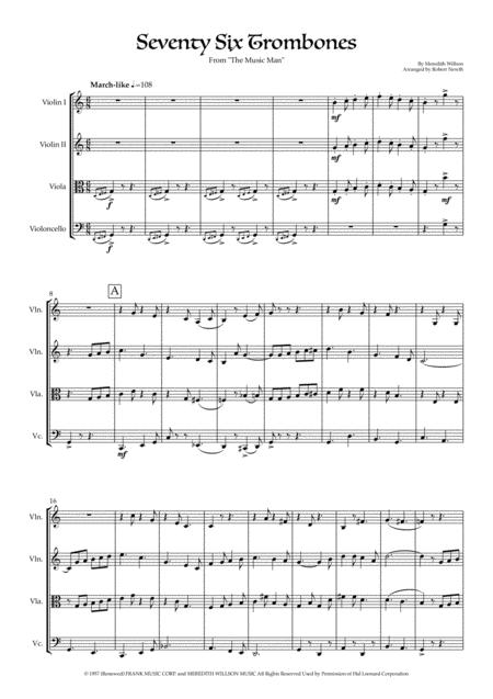 Seventy Six Trombones For String Quartet Sheet Music