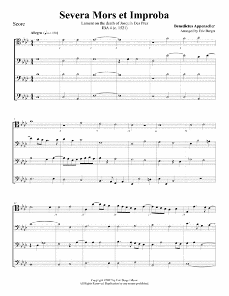 Severa Mors Et Improba For Trombone Or Low Brass Quartet Sheet Music