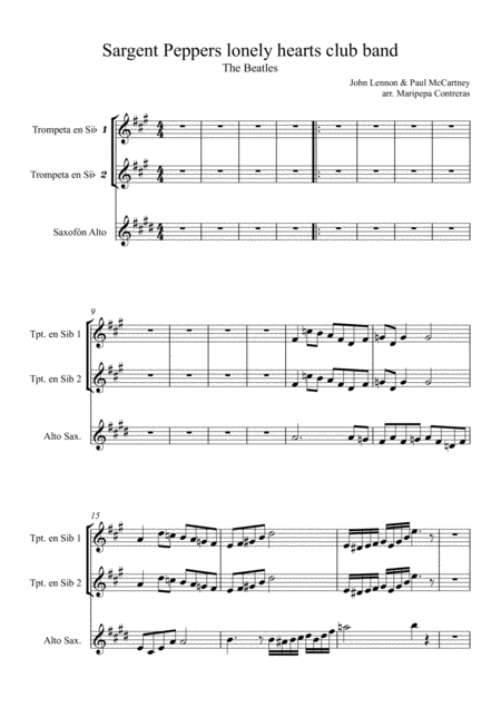 Sgt Peppers Lonely Hearts Club Band Horn Section Two Trumpets And Alto Saxophone Sheet Music