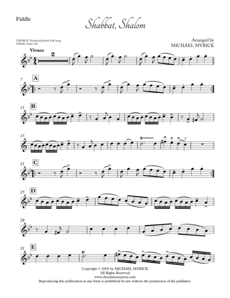 Free Sheet Music Shabbat Shalom Fiddle Solo Violin