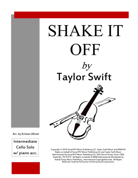 Shake It Off Cello Solo With Piano Accompaniment Sheet Music