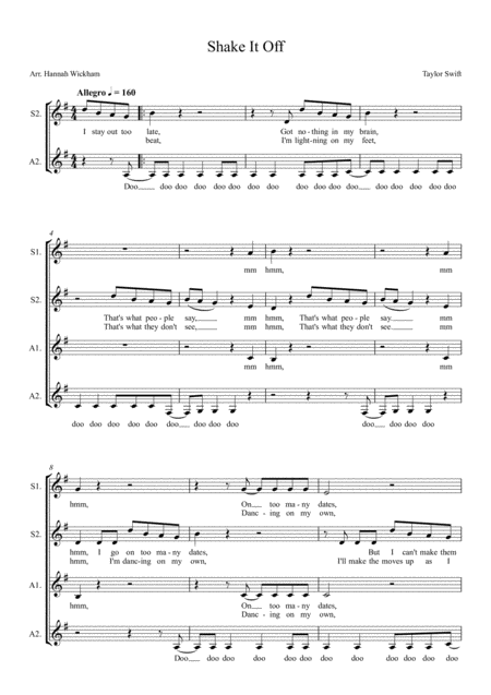 Shake It Off Ssaa A Capella Sheet Music