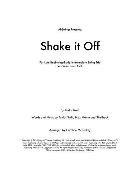 Shake It Off String Trio Two Violins And Cello Sheet Music