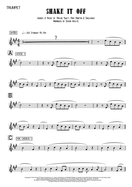 Shake It Off Trumpet Piano Sheet Music