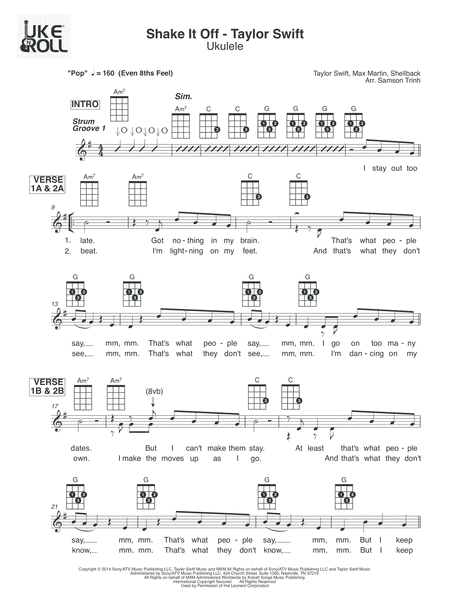 Shake It Off Ukulele U Bass Sheet Music