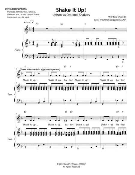 Free Sheet Music Shake It Up