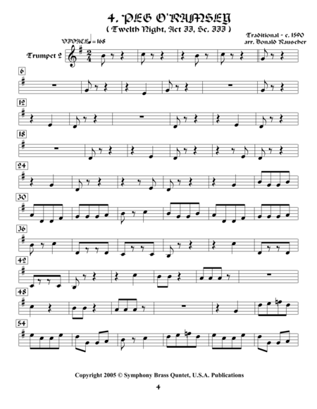 Free Sheet Music Shakespearean Music For Brass Quintet 4 Peg O Ramsey Twelfth Night Trumpet 2