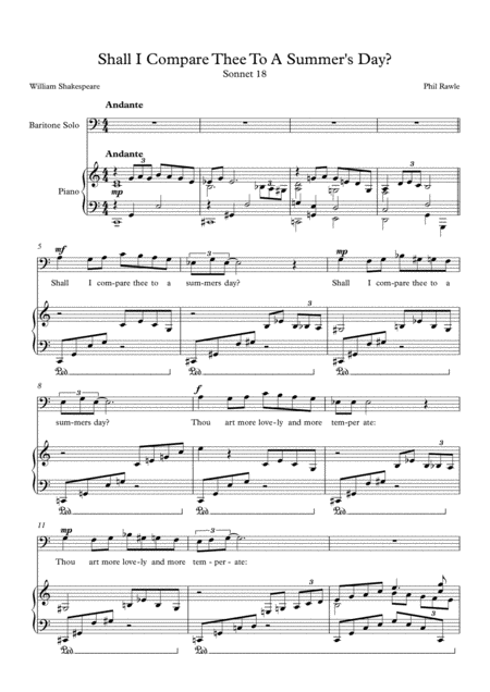 Shall I Compare Thee To A Summers Day Baritone Solo Sheet Music