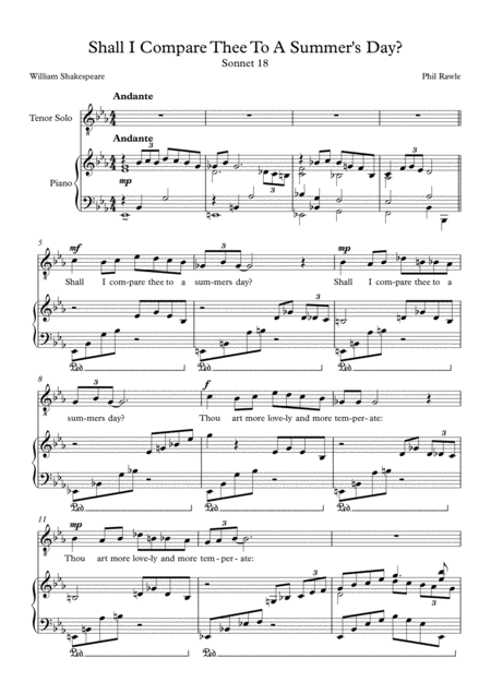 Shall I Compare Thee To A Summers Day Tenor Solo Sheet Music