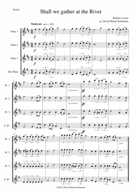 Free Sheet Music Shall We Gather At The River For Flute Quartet 3 Flutes And 1 Alto Flute