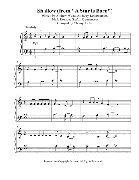 Free Sheet Music Shallow Beginner Big Note Piano