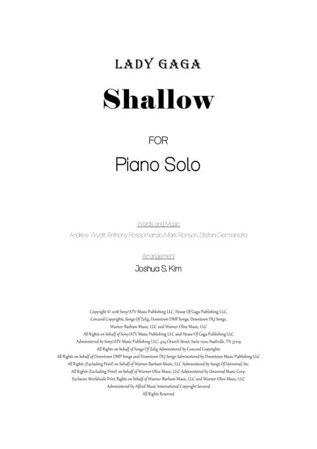 Shallow For Piano Solo With Lyrics Sheet Music