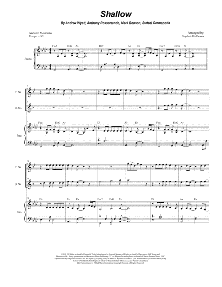 Free Sheet Music Shallow For Saxophone Quartet And Piano