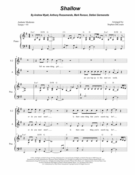 Free Sheet Music Shallow For Ssa