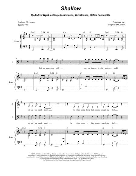 Free Sheet Music Shallow For Vocal Trio Sab