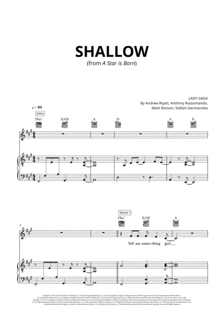 Shallow From A Star Is Born A Major Sheet Music