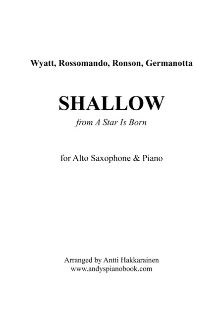 Shallow From A Star Is Born Alto Saxophone Piano Sheet Music