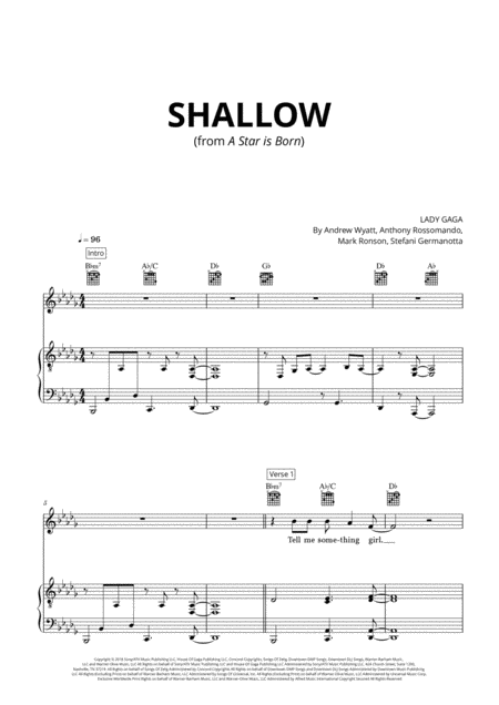 Free Sheet Music Shallow From A Star Is Born Db Major