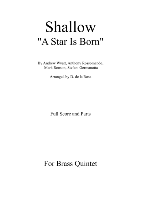 Shallow From A Star Is Born For Brass Quintet Full Score And Parts Sheet Music