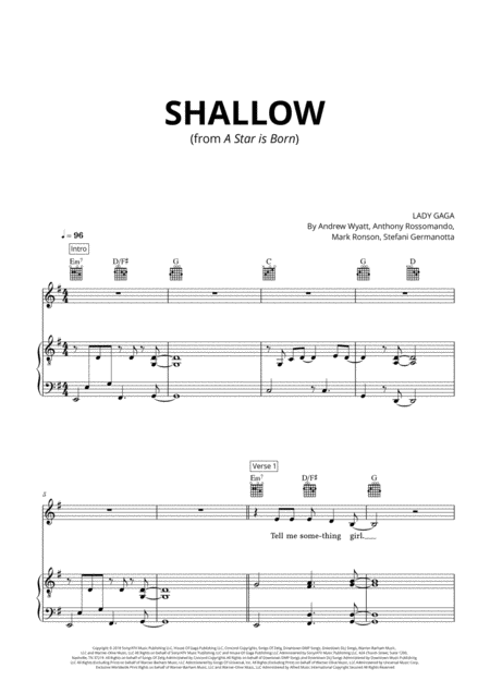 Free Sheet Music Shallow From A Star Is Born Original Version