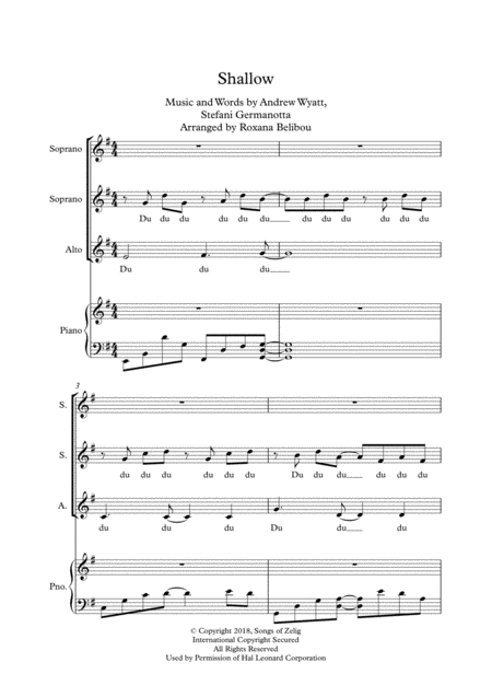 Shallow From A Star Is Born Ssa Piano Sheet Music