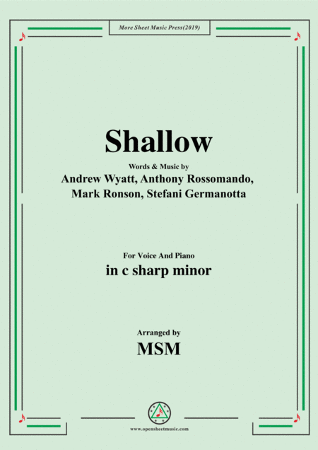 Shallow In C Sharp Minor For Voice And Piano Sheet Music