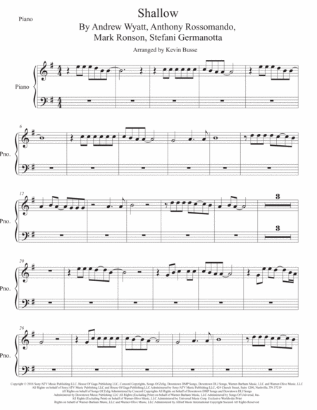 Shallow Piano Original Key Sheet Music