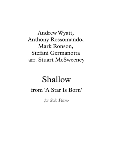 Shallow Piano Solo Sheet Music