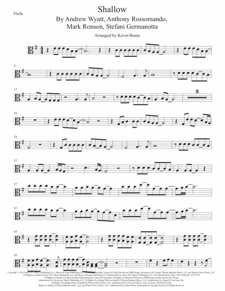 Shallow Viola Original Key Sheet Music