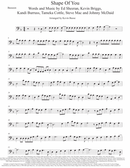 Free Sheet Music Shape Of You Bassoon