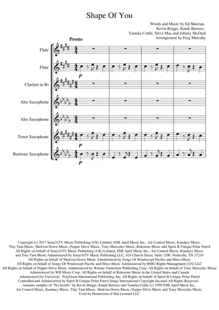 Shape Of You By Ed Sheeran For Woodwind Group In C Sharp Minor Sheet Music