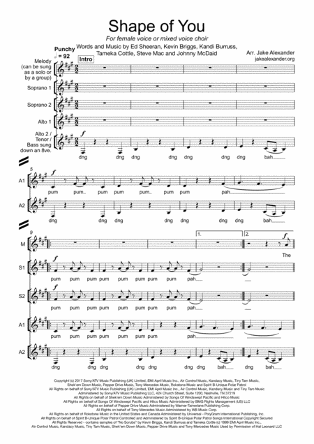 Shape Of You Choir In 5 Parts Sheet Music