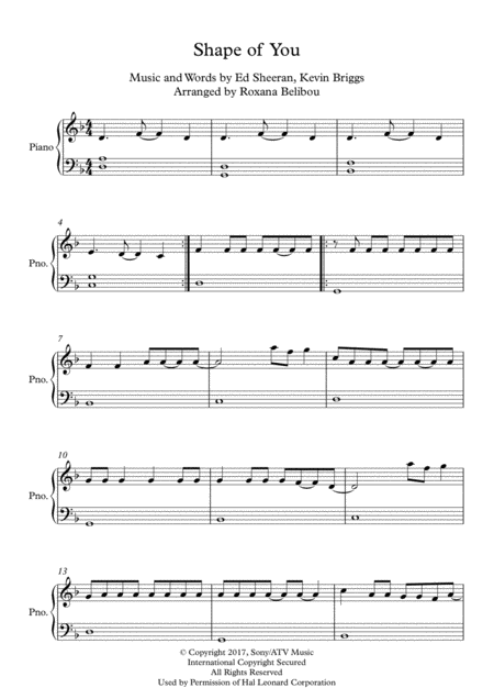 Shape Of You D Minor By Ed Sheeran Easy Piano Sheet Music