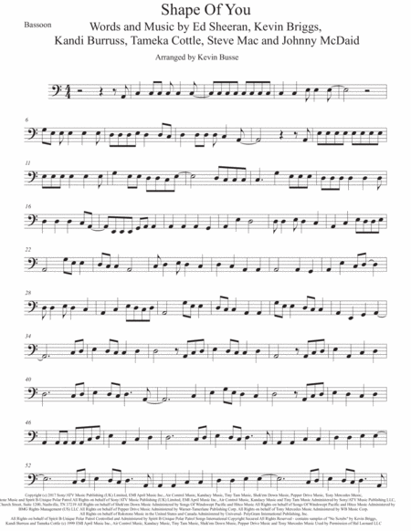 Free Sheet Music Shape Of You Easy Key Of C Bassoon