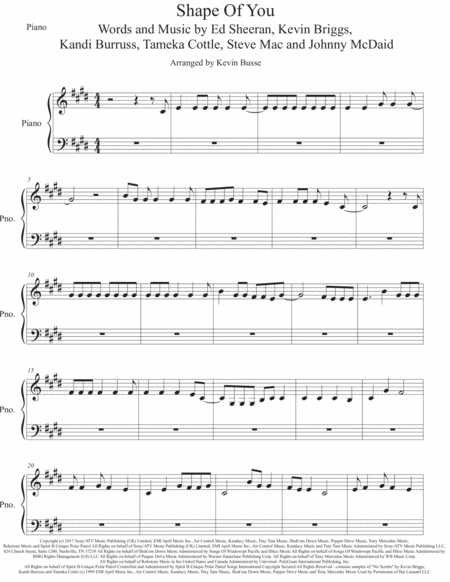 Shape Of You Original Key Piano Sheet Music