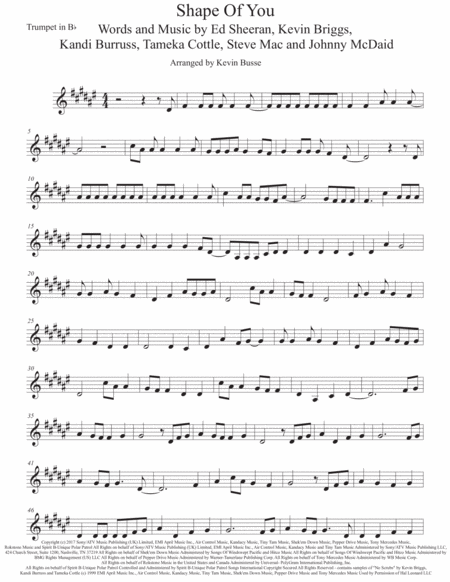 Shape Of You Original Key Trumpet Sheet Music