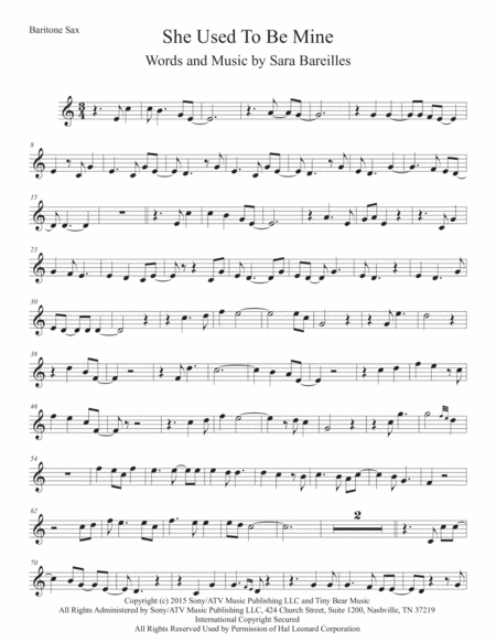 She Used To Be Mine Easy Key Of C Bari Sax Sheet Music