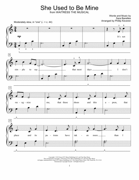 She Used To Be Mine From Waitress Arr Phillip Keveren Sheet Music