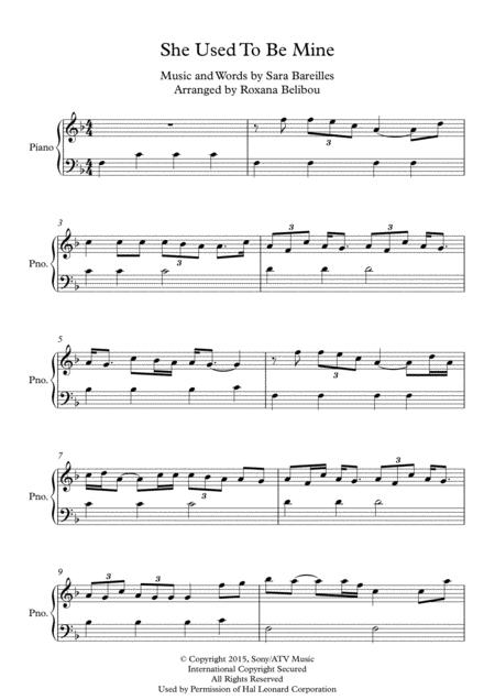 Free Sheet Music She Used To Be Mine From Waitress The Musical By Sara Bareilles Easy Piano