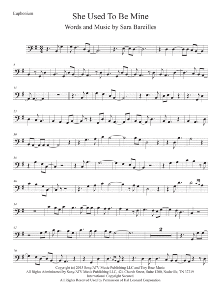 She Used To Be Mine From Waitress The Musical For Euphonium Sheet Music