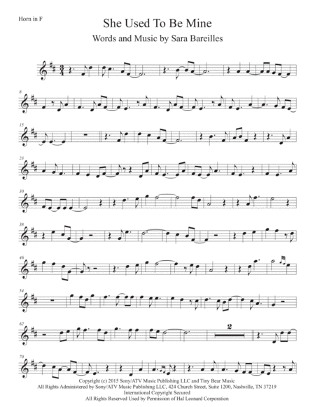 She Used To Be Mine From Waitress The Musical For Horn In F Sheet Music