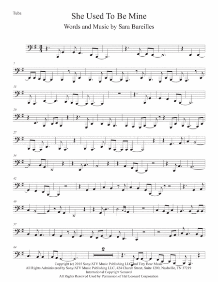 She Used To Be Mine From Waitress The Musical For Tuba Sheet Music