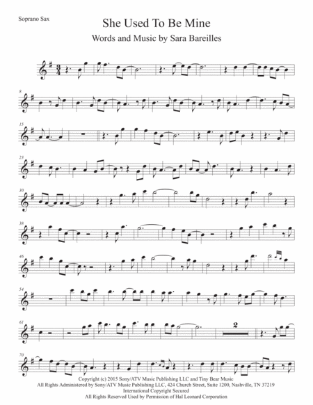 Free Sheet Music She Used To Be Mine Original Key Soprano Sax