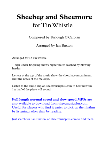 Free Sheet Music Sheebeg And Sheemore For Tin Whistle With Chords