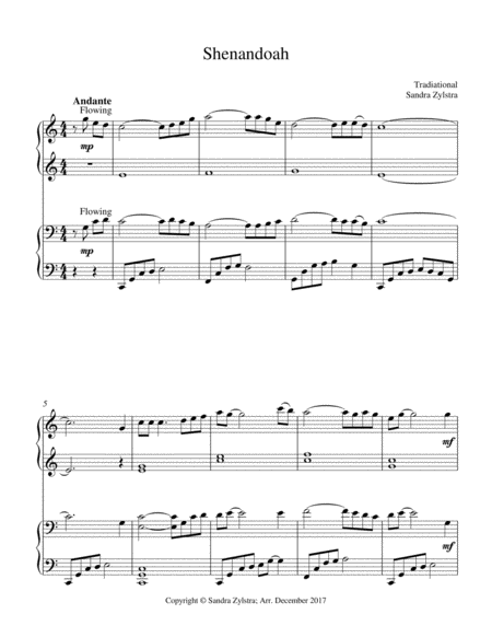 Shenandoah 1 Piano 4 Hand Duet Sheet Music