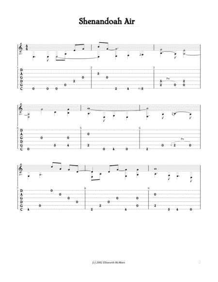 Free Sheet Music Shenandoah Air For Fingerstyle Guitar Tuned Cgdgad