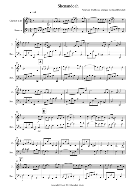 Free Sheet Music Shenandoah For Clarinet And Bassoon