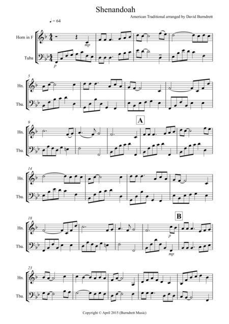 Free Sheet Music Shenandoah For French Horn And Tuba Duet